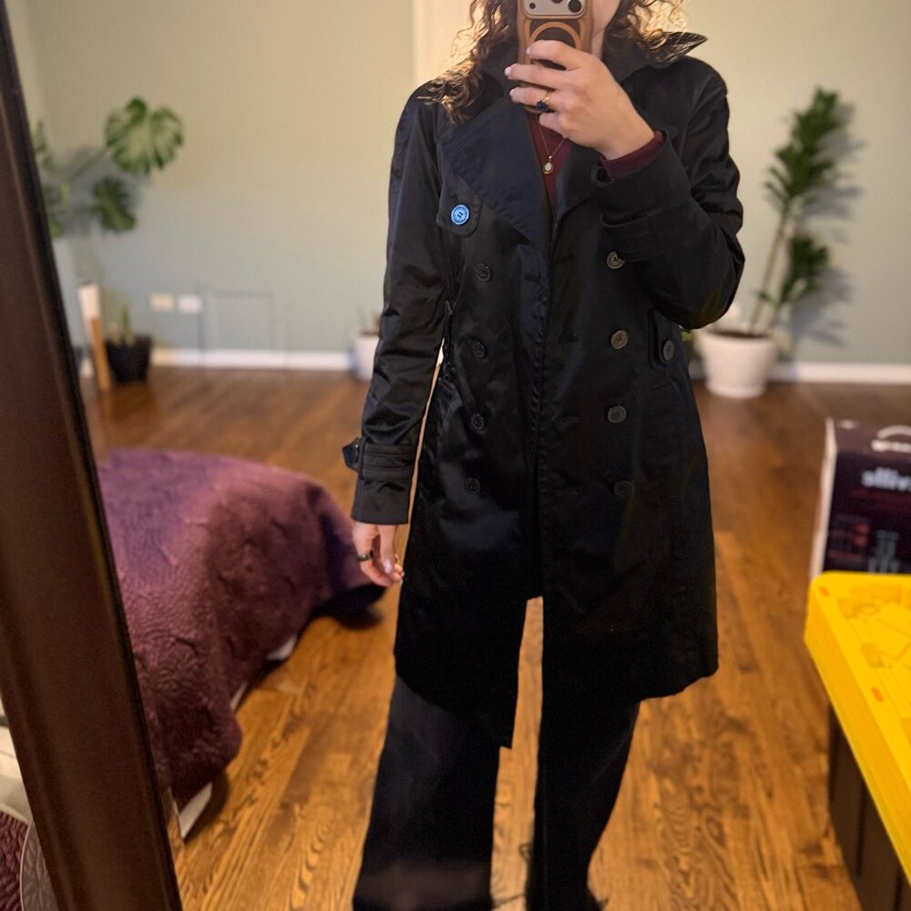 Jessica Simpson Black Double-Breasted Trench Coat – S